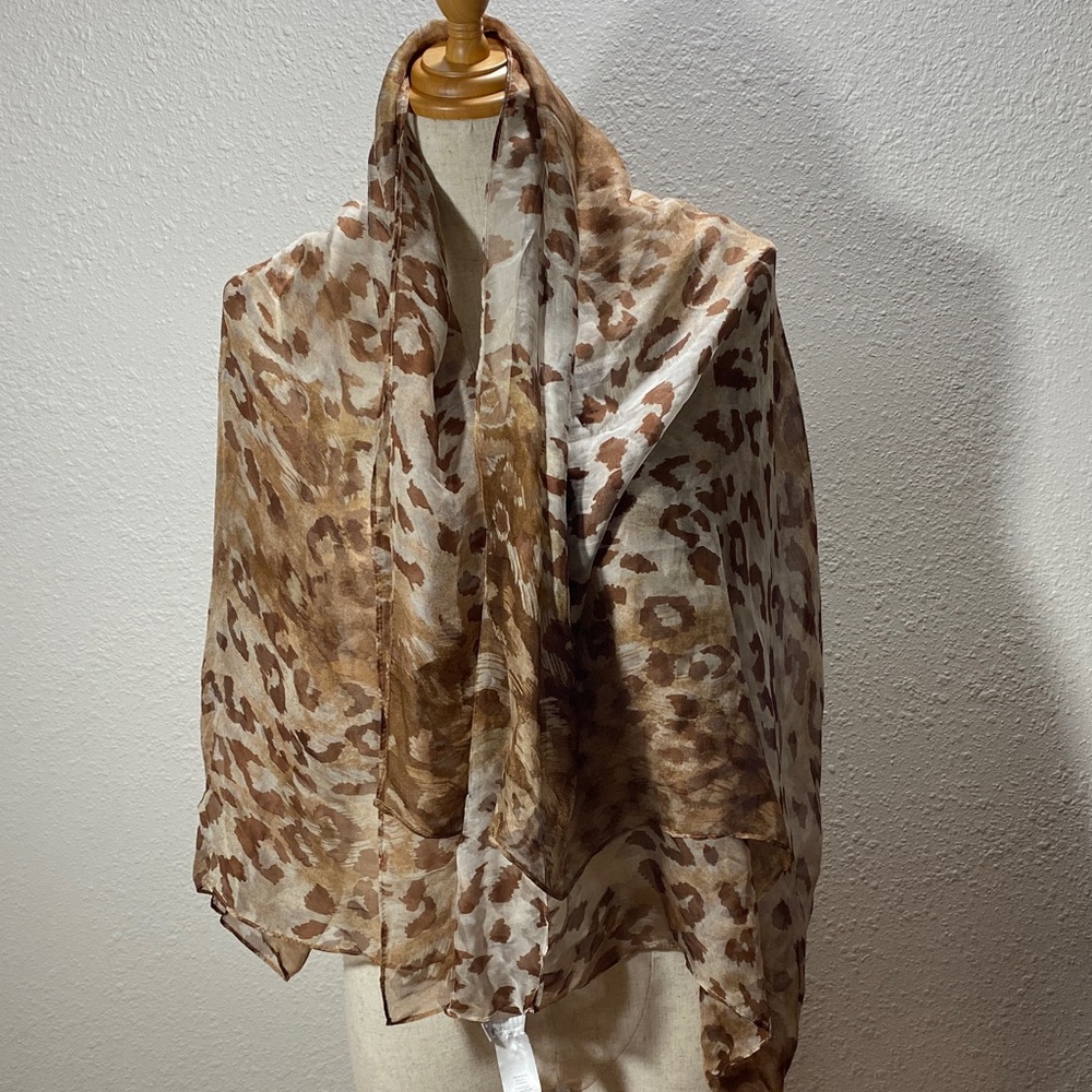 Nordstrom Silk Animal Print Scarf in Brown and Cream - Picture 3 of 5